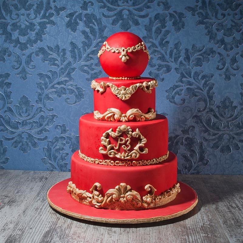 Свадебный торт Красный с золотом
